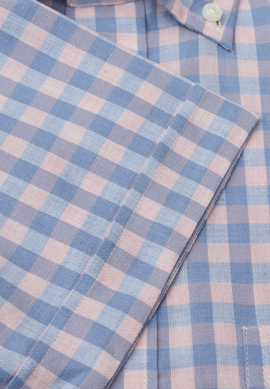 Camisa de Lino manga corta, Blue and Rose Gingham