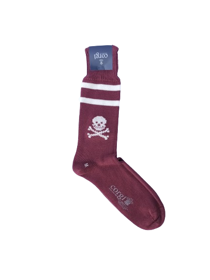 Calcetín Corgi Grueso de Algodón Calavera Burdeo, M