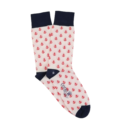 Calcetín 75% algodón delgado, Diseño Anclas sobre blanco M