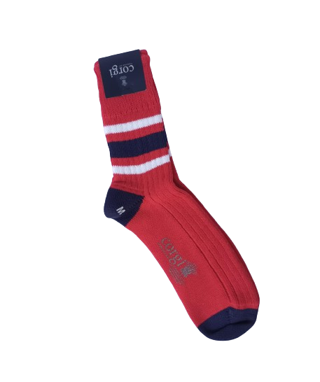 Calcetín Corgi Grueso de Algodón Azul Rojo Stripes, M