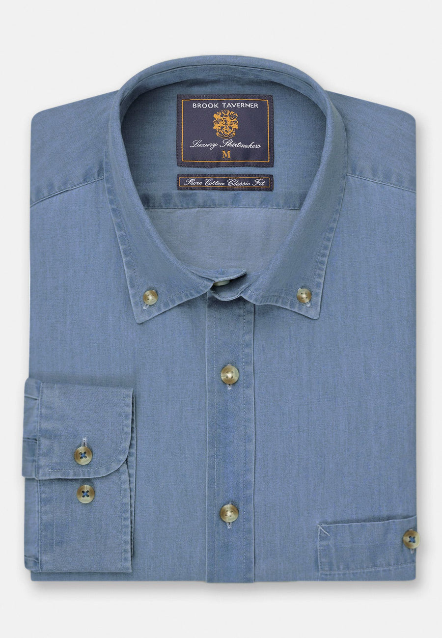 Camisa de Algodón, Denim Light Blue Chambray Brook Taverner