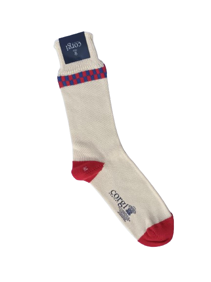 Calcetín Corgi Grueso de Algodón Crema Rojo, M