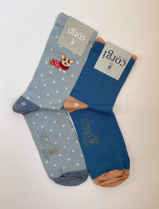 Calcetin Corgi Mujer 75% algodon, Perros primaverales, en Pack de dos pares