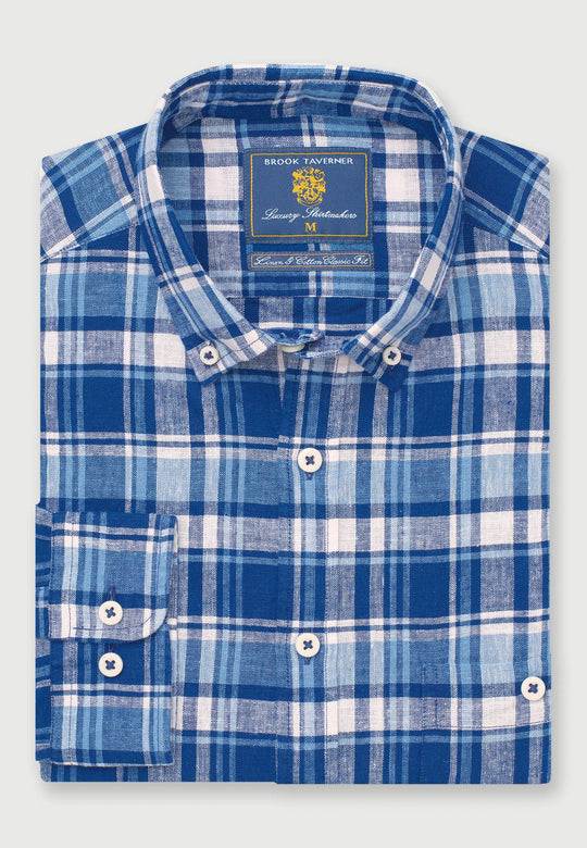 Camisa de Lino y Algodón, Indigo Check