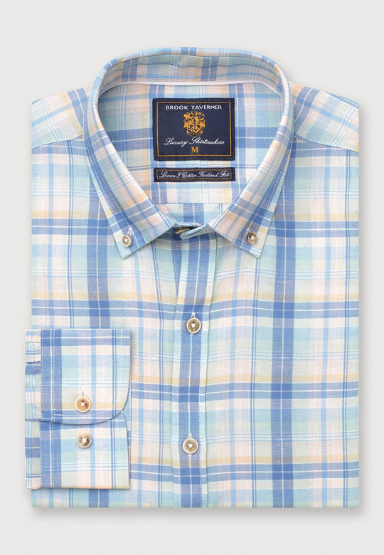 Camisa de Lino y Algodón, Mint Check