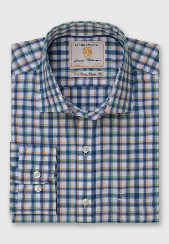 Camisa de Algodón Tattersall, Navy Green Check