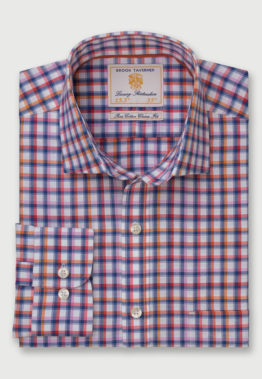 Camisa de Algodón Tattersall, Navy Red Check