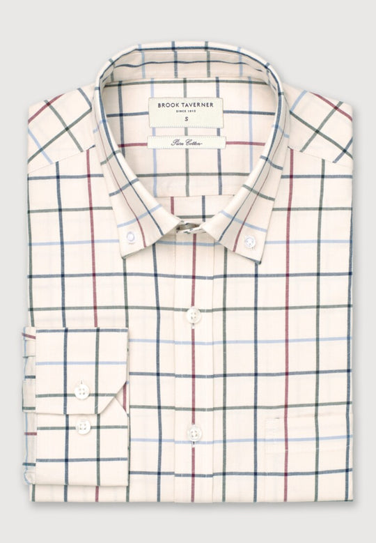 Camisa Tattersall de Algodón Crema, Navy and Rouge Check