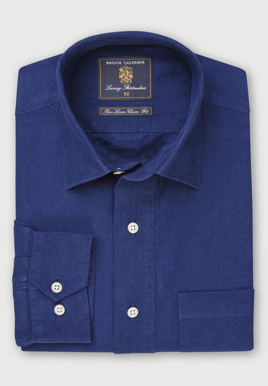 Camisa 100% Lino manga larga sport Azul Brook Taverner