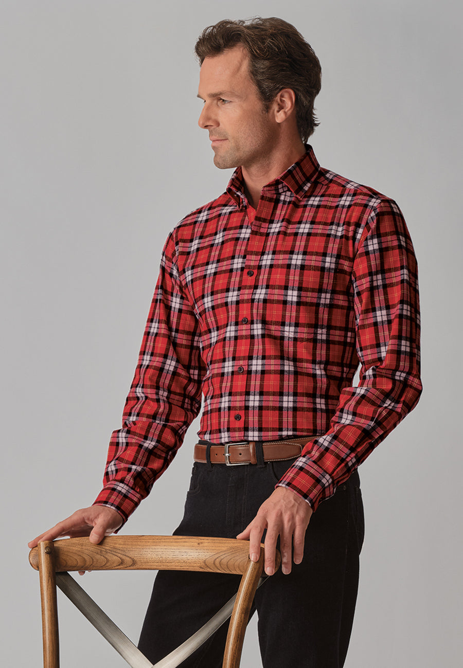 Camisa de Algodón, Red Tartan Brook Taverner
