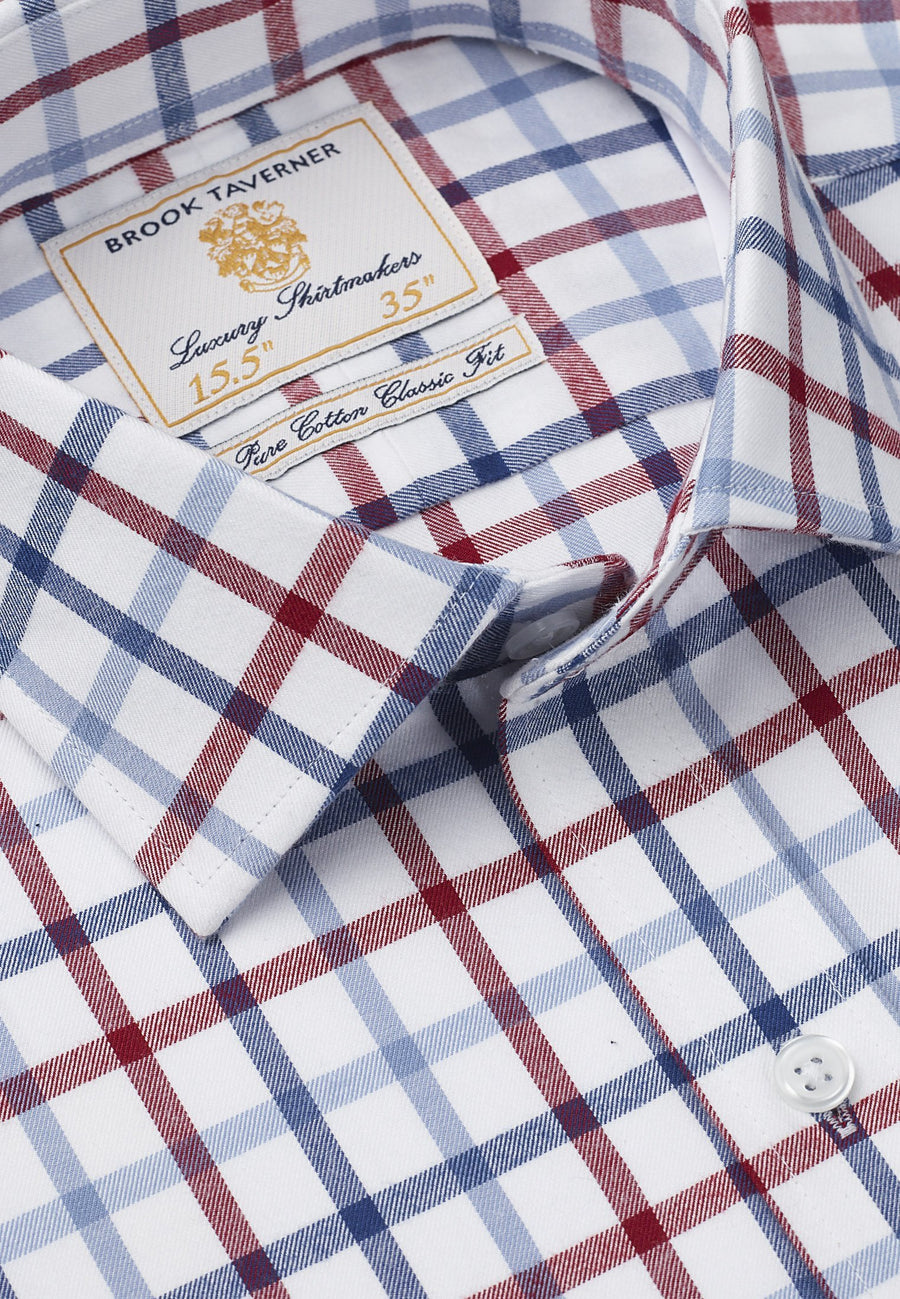 Camisa Tattersall 100% Algodón, Navy Blue and Red Check