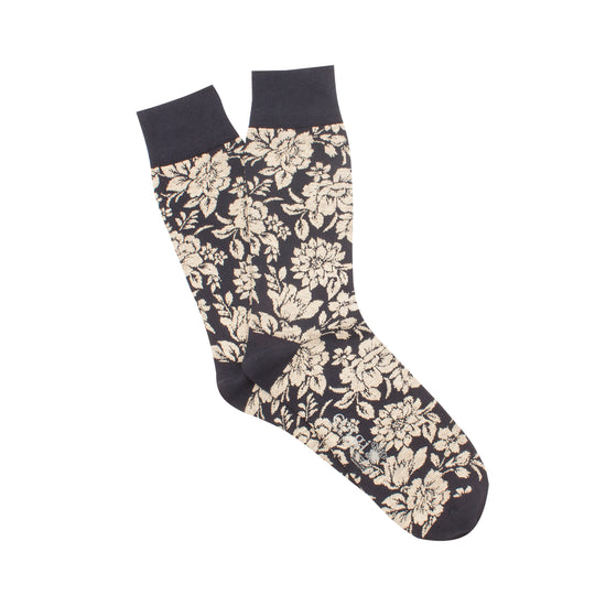 Calcetin 75% algodón delgado, Diseño Flores sobre azul M