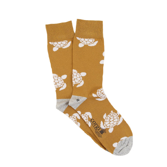 Calcetín Corgi 75% algodón delgado, Tortugas sobre dorado, M