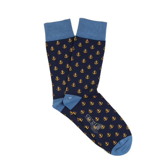 Calcetin 75% algodón delgado, Diseño Anclas sobre azul M