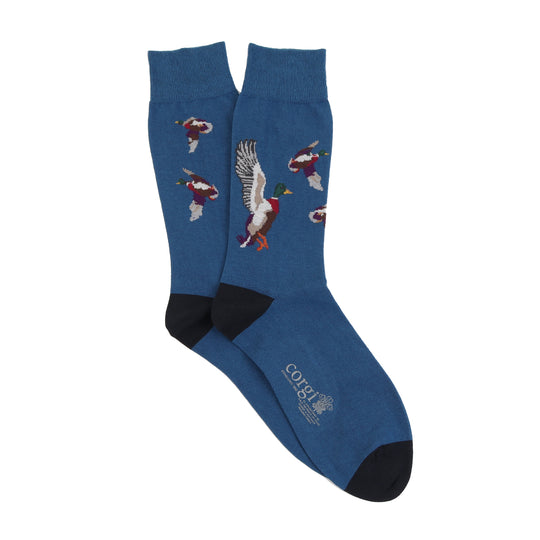 Calcetin Corgi 75% algodón delgado diseño Patos volando fondo Azul M