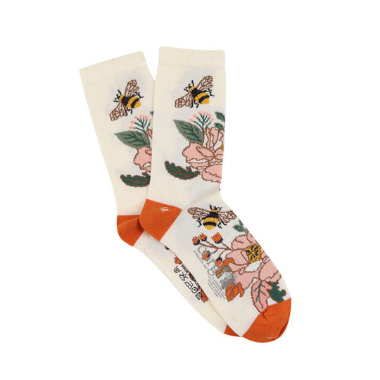 Calcetin Mujer 75% algodón, Flores rosadas y abejas M