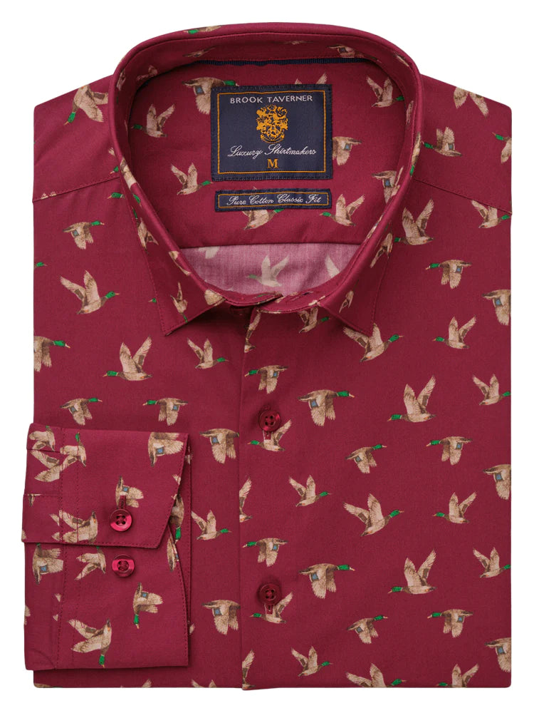 Camisa de Algodón, Patos sobre Merlot Brook Taverner