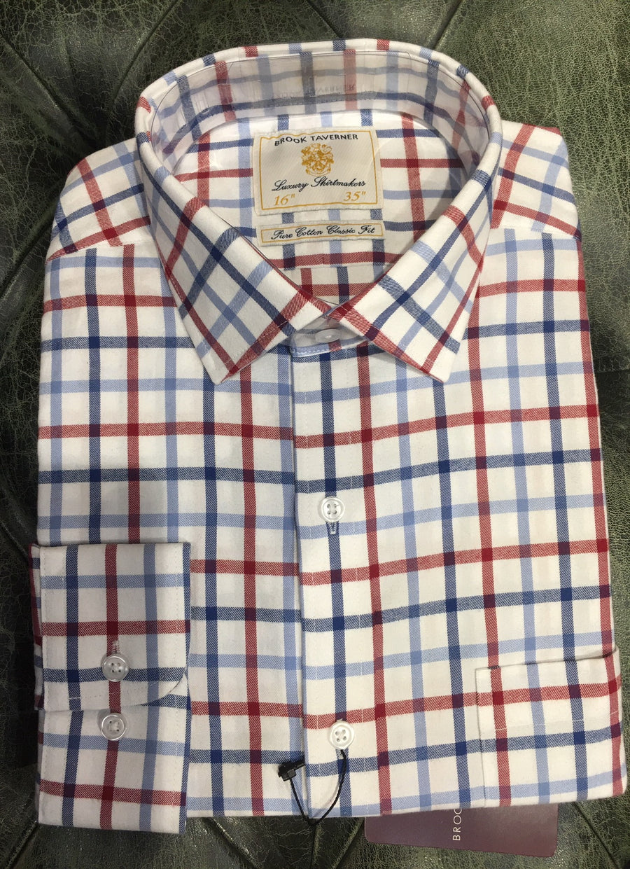 Camisa Tattersall 100% Algodón, Navy Blue and Red Check