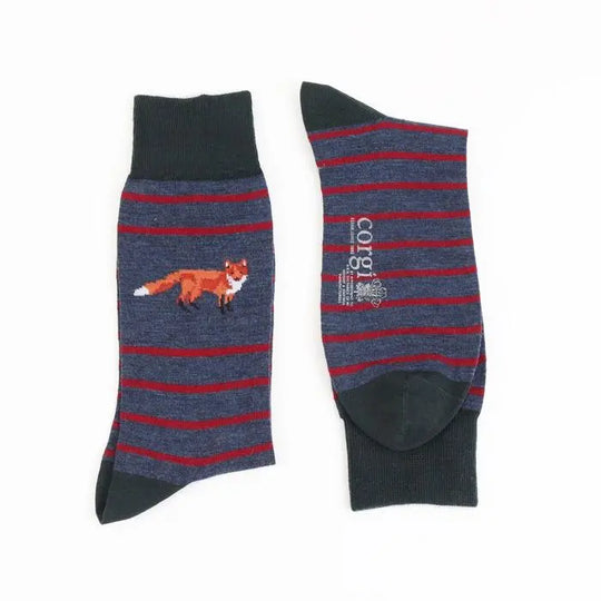 Calcetin 75% algodón delgado, Diseño Zorro con rayas sobre gris M