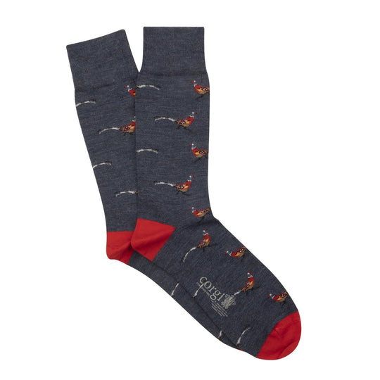 Calcetin Corgi 75% algodón delgado diseño Faisanes en fondo Denim M
