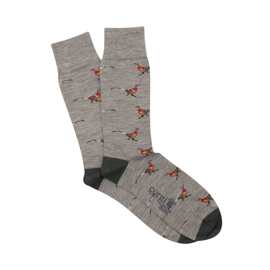 Calcetin Corgi 75% algodón delgado diseño Faisanes en fondo Gris M