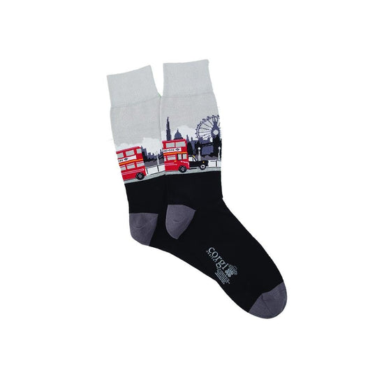 Calcetin Corgi 75% algodón delgado diseño Paisaje Londres bus y rueda M