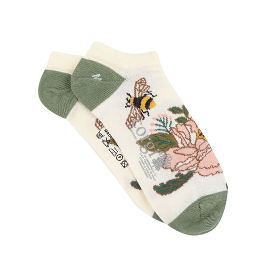 Calcetin Mujer Corto 75% algodón, Abeja y Flor rosada M