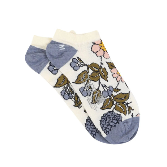 Calcetín Mujer Corto 75% algodón, Flor rosada y hojas verdes sobre crema M