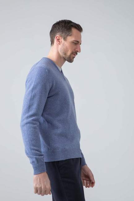 Sweater V 100% lambswool blue mix Johnstons