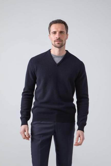 Sweater V 100% lambswool navy Johnstons